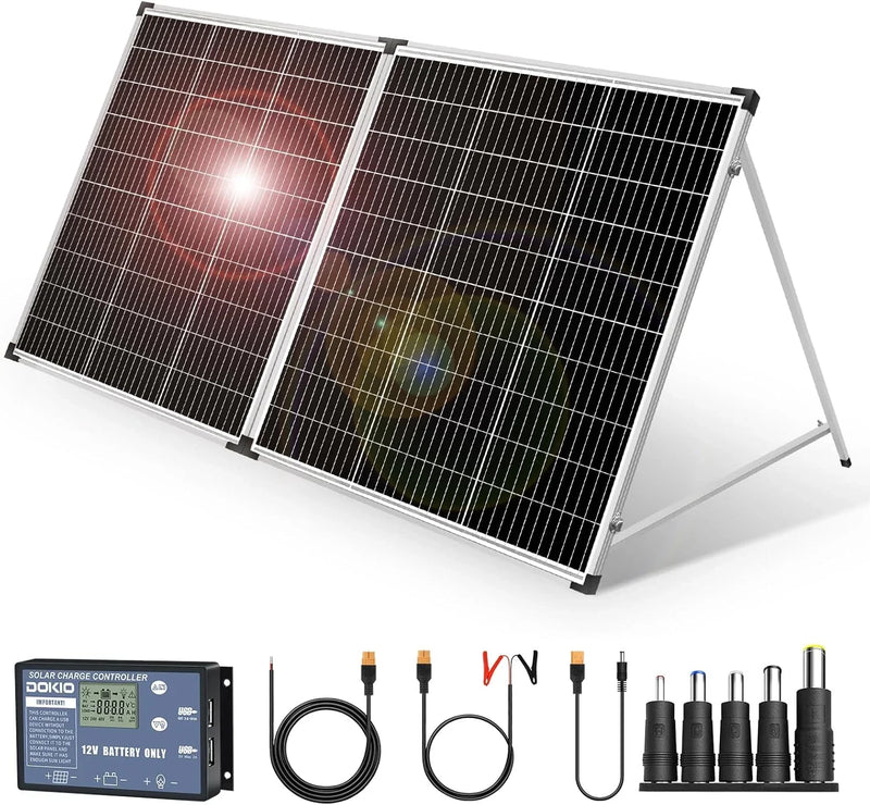 Foldable solar panel - 18-volt monocrystalline silicon type, portable foldable solar suitcase, equipped with a controller, used to charge 12-volt batteries (all lead-acid types: ventilated AGM gel): suitable for RV camping, sailing (200 watts) N7