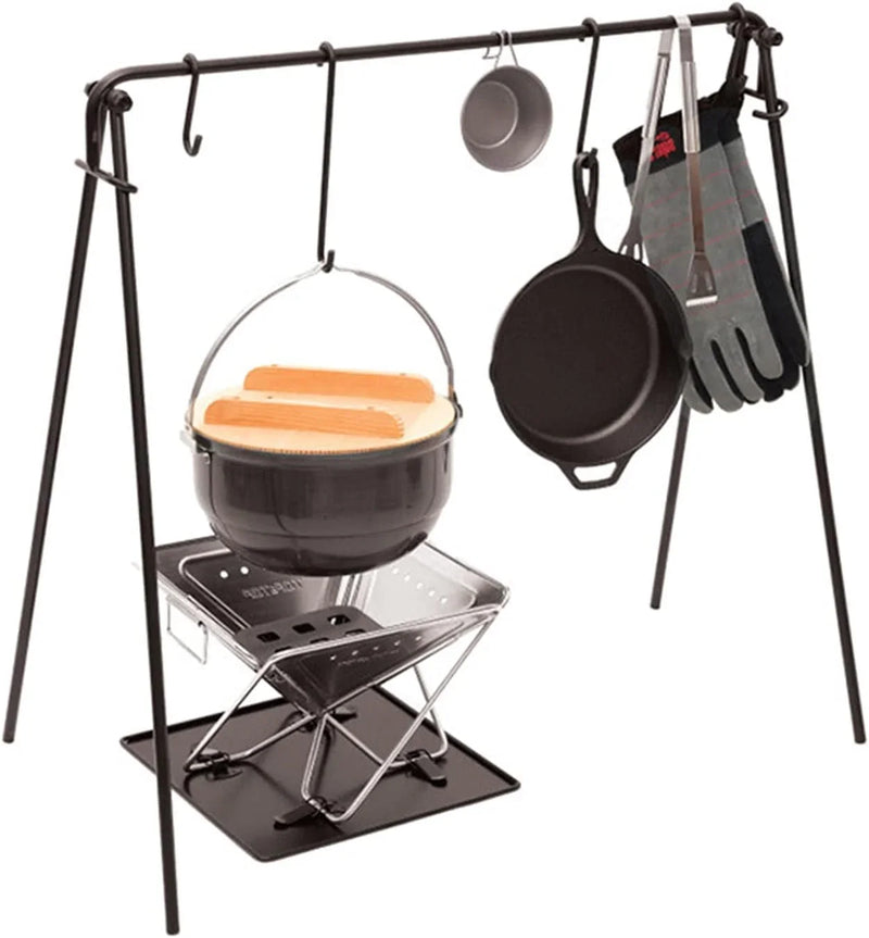 Grill Swing Campfire Cooking Stand BBQ Grill With Hooks & Accessories Bag For Outdoor Picnic Cookware & Dutch Ove (Color : Black, Size : 90x57x87cm) (Black 90x57x87cm) U7