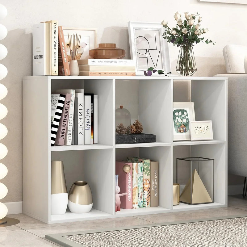 Suitable for two people, floor-standing bookshelf, with an open back panel, anti-toppling device. It is a modern storage display stand suitable for use in family offices, living rooms, bedrooms, and study rooms. White. Y2