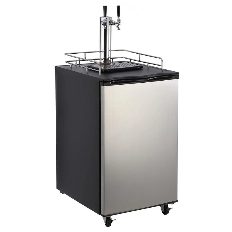Beer Kegerator, Dual Tap Draft Beer Dispenser, Full Size Stainless Steel Keg Refrigerator With Drip Tray, CO2 Cylinder, 32°F- 50°F Temperature Control, 170L Q4