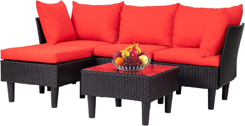 Patio Furniture Set 4 Pieces Outdoor Rattan Chair Wicker Sofa Garden Conversation Bistro Sets for Yard,Pool or Backyard N2