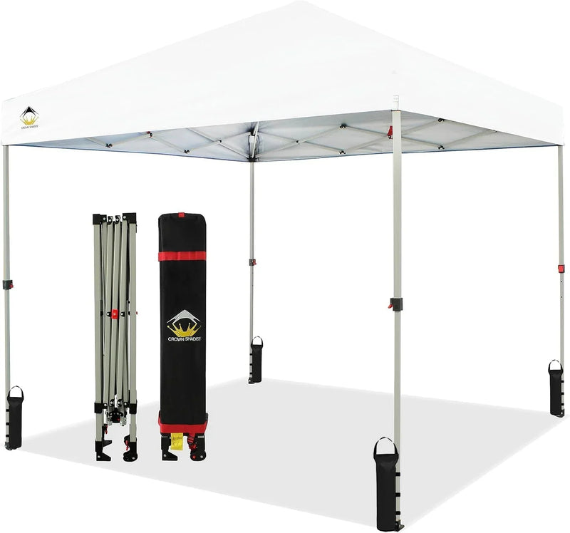 10x10 Pop Up Canopy - Beach Tent with One Push Setup - Easy Outdoor Sun Shade for Events, Parties, Camping - Gazebo with STO-N-Go Cover Bag, Silver Coated Top, White J1