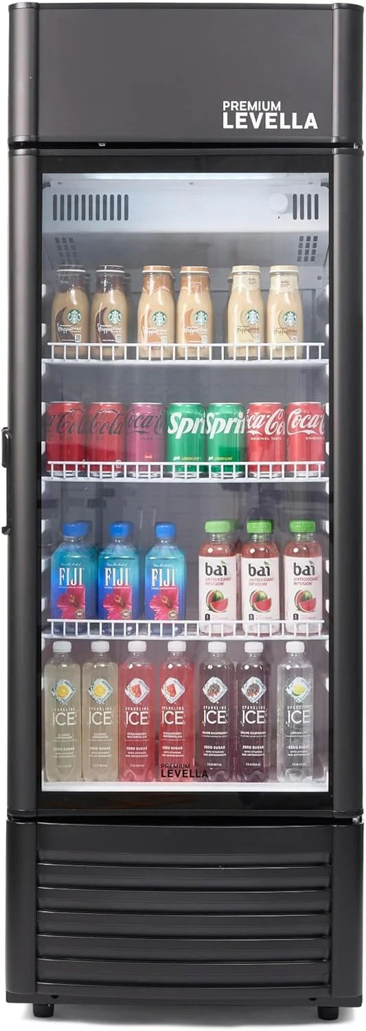 PRF125DX Glass Door Display Refrigerator 12.5 cu ft Commercial Beverage Cooler Merchandiser With Customizable Lightbox - Silver D3
