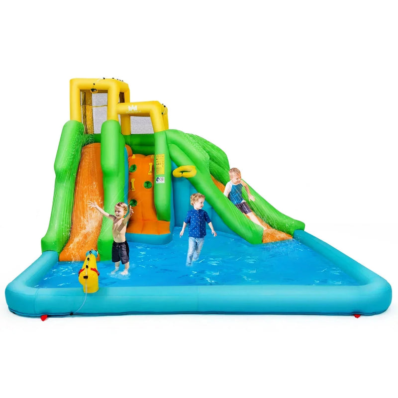 Inflatable Water Park Bounce House w/Climbing Wall Two Slides and Splash Pool J6