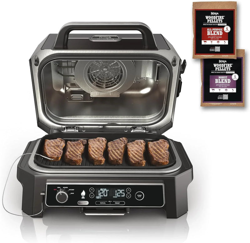 7-in-1 Grill & Smoker with Thermometer, Air Fryer, BBQ, Bake, Roast, Broil - Portable Electric Outdoor Grill, Grey Q6
