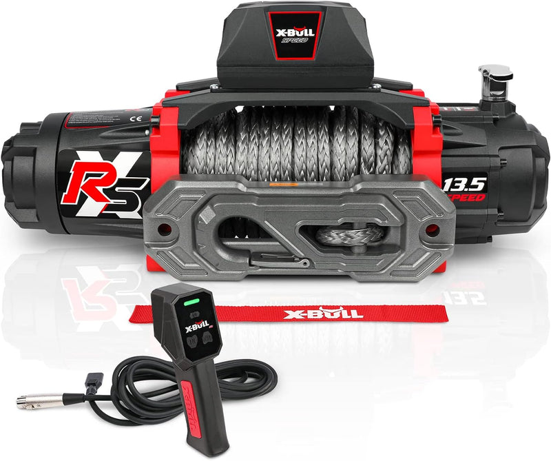 13,500-pound load capacity electric winch - 12-volt DC power supply, suitable for off-road trailer towing, dual-function wireless remote control O6