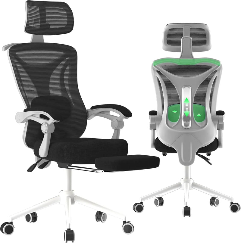 Ergonomic Office Chair - Adjustable Lumbar & Headrest, 90-160° Reclining with Footrest, Breathable Mesh Back - Home Office/Gaming Computer Chair (Black, 300lbs Capacity) S9