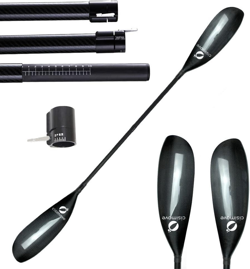 High-performance lightweight double-body carbon fiber kayak paddle, featuring wing-shaped blades, elliptical shafts and adjustable knobs (suitable for users with a height of 215 - 225 centimeters) V9