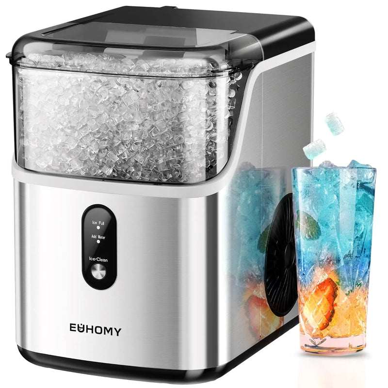Desktop ice machine, pebble-style ice machine with 35 pounds/24-hour soft ice function, automatic cleaning sonic ice machine with ice scoop and ice box, granular ice machine (in stainless steel) suitable for home/kitchen/office E5