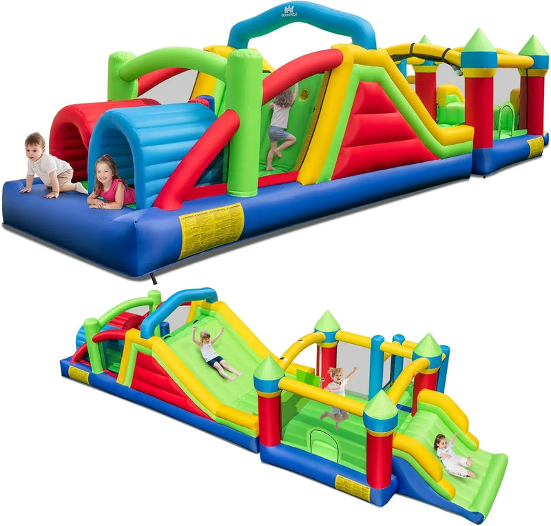 Inflatable Obstacle Course Bounce House, Kids Huge Sectional Bouncy Castle with Dual Slides, Tunnels, Bounce Area, Climbing, Obstacles, Playhouse for Kids Indoor Outdoor Birthday Party Gift C3