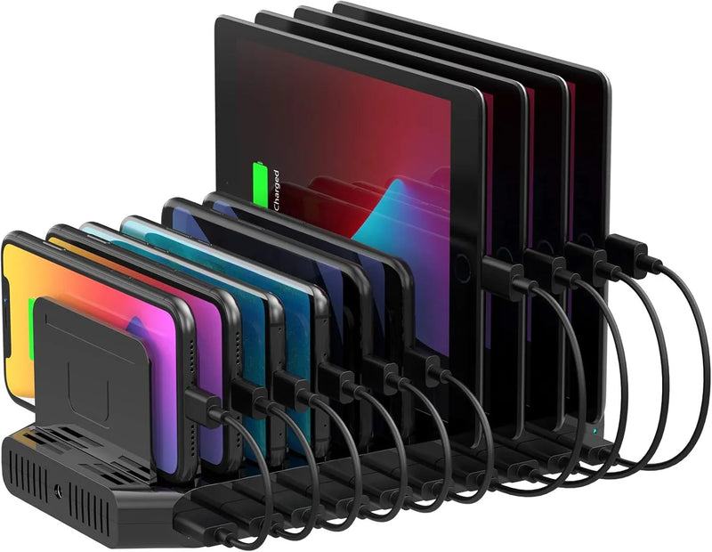 A charging interface station with 10 USB fast charging ports and adjustable partitions, suitable for charging multiple devices such as iPads, iPhones, tablets and mobile phones - 5-piece set, black S5