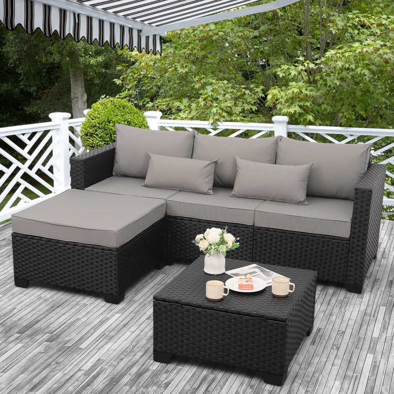 3 Pieces Patio Furniture Set with Ottoman and Outdoor Storage Table W7