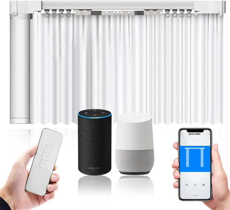 Electric Smart Curtains System, Automatic Curtain Opener, Motorized Curtains Rod with Remote, Compatible with Alexa/Google Home/Tuya App (Up to 204inches) B1