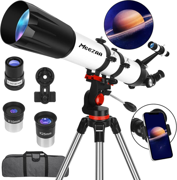 Telescope, Telescope for Adults High Powered Professional, 90mm Aperture 800mm Refractor Telescopes for Astronomy Beginners Fully Multi-Coated with AZ Mount Tripod & Phone Adapter & Carry Bag M0