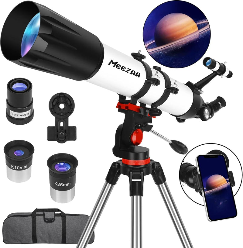 Telescope, Telescope for Adults High Powered Professional, 90mm Aperture 800mm Refractor Telescopes for Astronomy Beginners Fully Multi-Coated with AZ Mount Tripod & Phone Adapter & Carry Bag M0