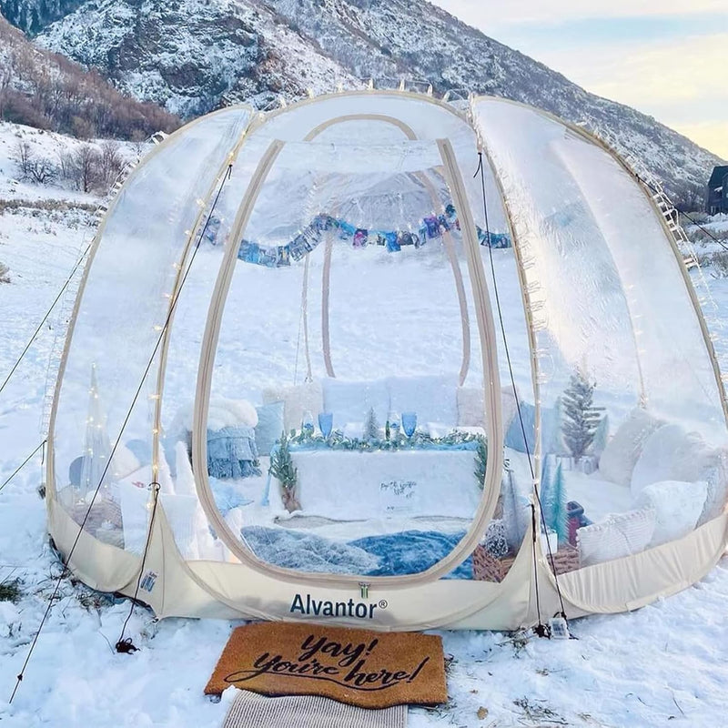 Pop-up bubble tent - Large extra-large rainproof shelter - Warm camping tent - Winter tent - Light gray T2
