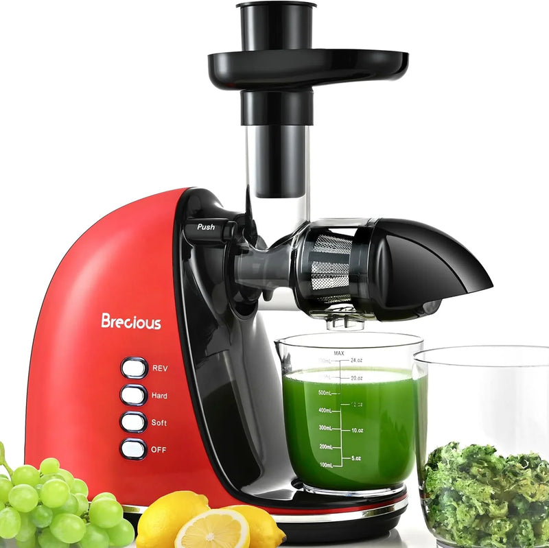 Slow Masticating Juicer,Brecious Cold Press Juicers with 2 Speed Modes & Quiet Motor,Juicers Machines Vegetable and Fruit with Reverse Function,Celery Juicer,BPA-Free,Easy to Clean (Black) H1