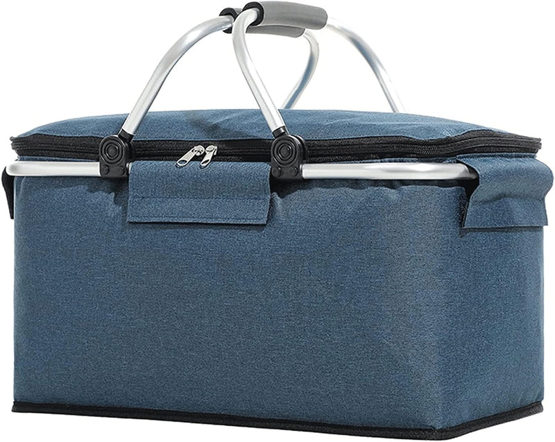 Folding Insulated Cooler Picnic Basket Portable Insulated Lunch Bag Large Lunch Bag with Aluminium Handles for Office Camping Hiking Outdoor Picnic S0
