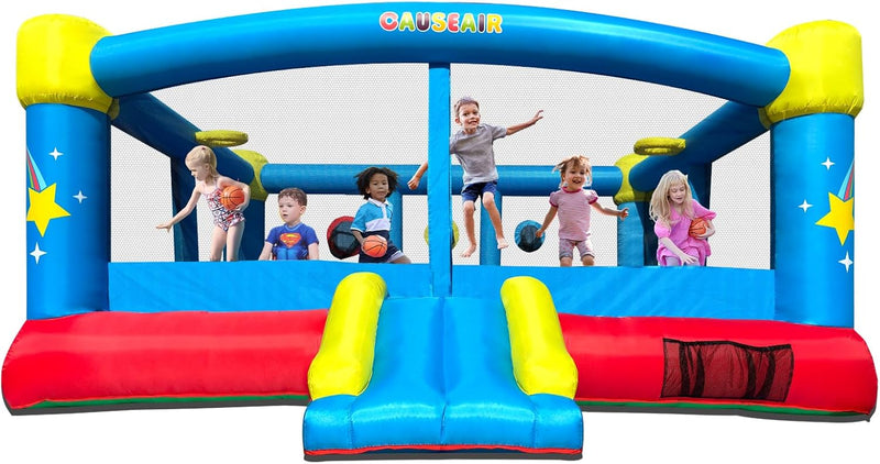 Big Inflatable Bounce House for Party Fun,15ft x 14.8ft,Double Basketball Hoop,Throw Ball Game,Reinforced PVC Bounce Floor,Jumping Bouncy Castle Holds 6 Kids K0