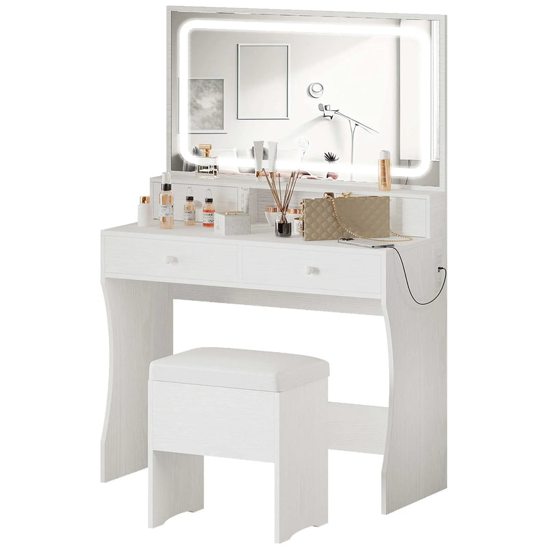 IRONCK Vanity Desk Set with LED Lighted Mirror & Power Outlet P5