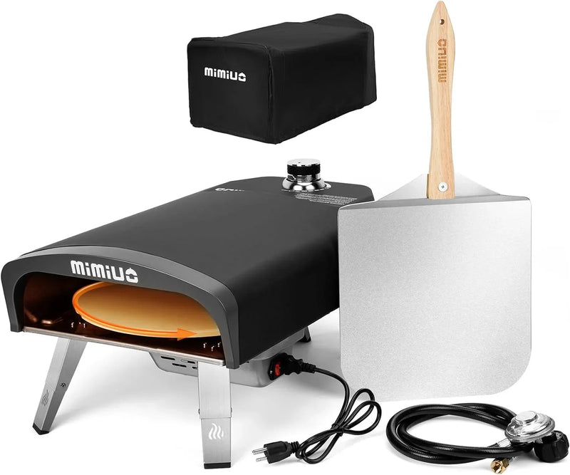 Outdoor gas pizza oven, portable propane pizza grill, equipped with an automatic rotation system and pizza stone Q3