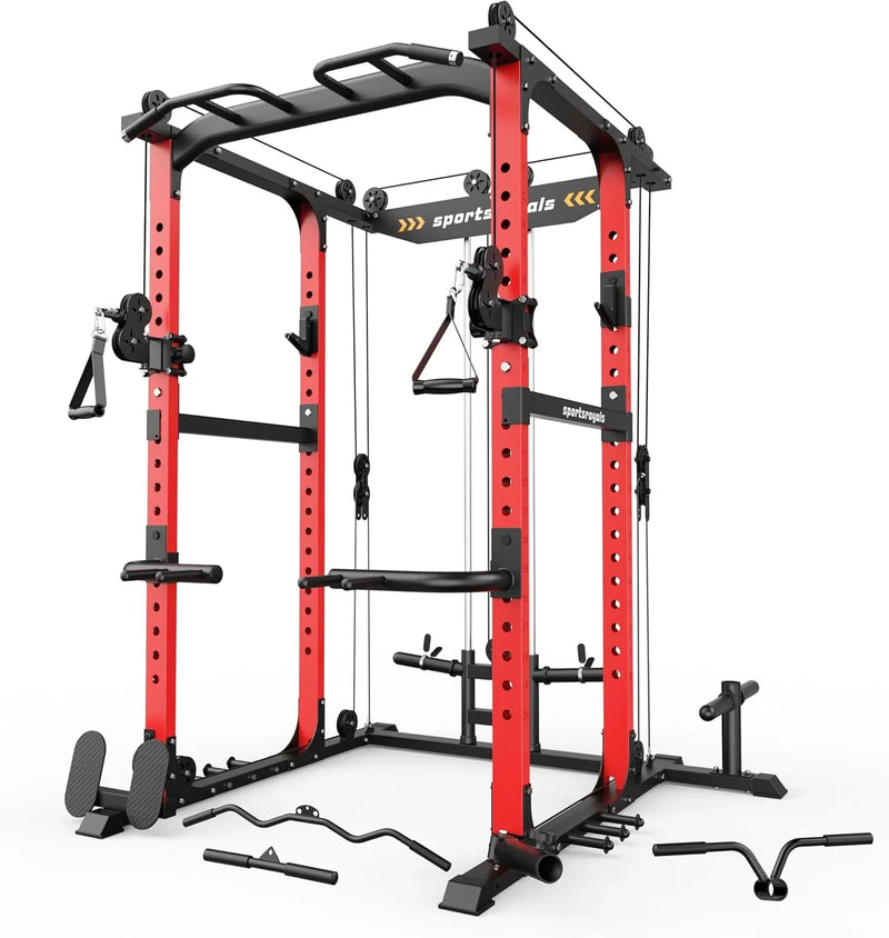 Sportsroyals Power Cage,1600lbs Multi-Function Power Rack with Adjustable Cable Crossover System and More Training Attachment, Weight Cage for Home Gym K2