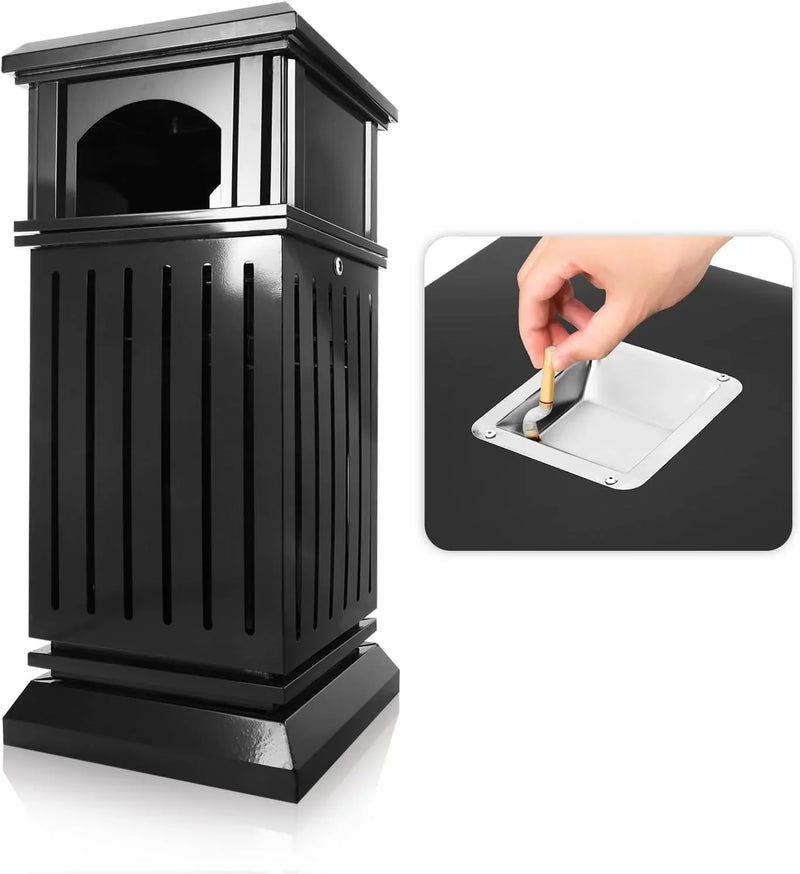 Outdoor trash bin top tray matte black stainless steel commercial waste storage box with lock cover. Heavy-duty industrial garden garage garbage container, dimensions: 35.5 * 15.8 * 15.8 inches. I6
