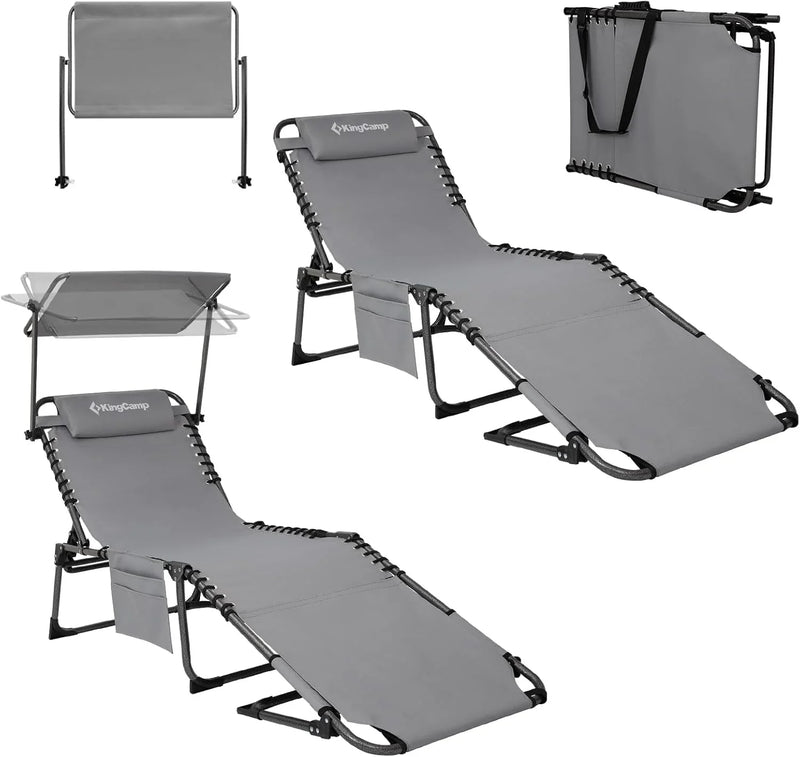 2-Seater Sun Chair with Facial Opening, Outdoor Foldable Portable Lounge Chair, Adjustable Five-Legged Folding Chair, With Sunshade, Suitable for Outdoor Beach, Gray Version T3