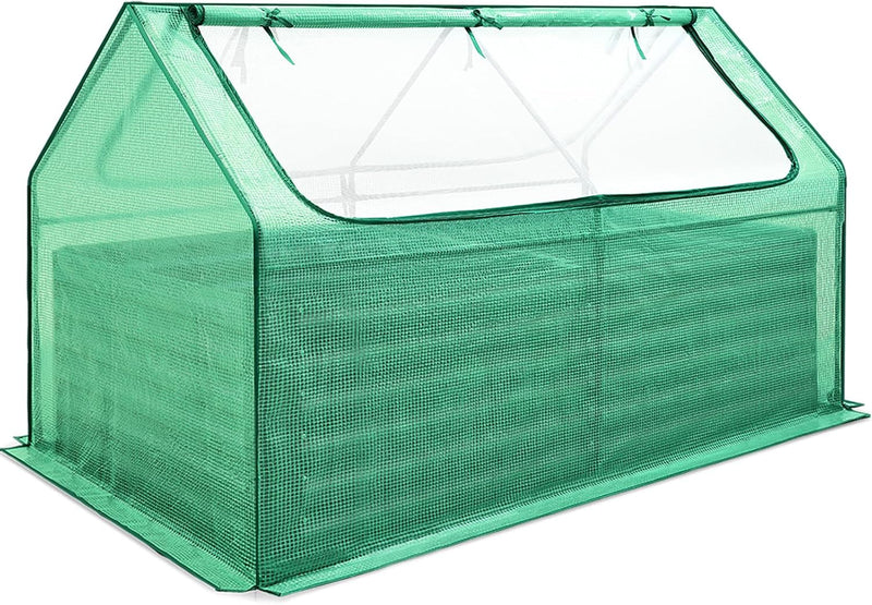 Raised Garden Bed with Cover Outdoor Galvanized Metal Planter Box Kit, w/ 2 Large Screen Windows Mini Greenhouse 20pcs T Tags 1 Pair of Gloves Included for Growing Vegetables 6x3x1ft (Clear) R8