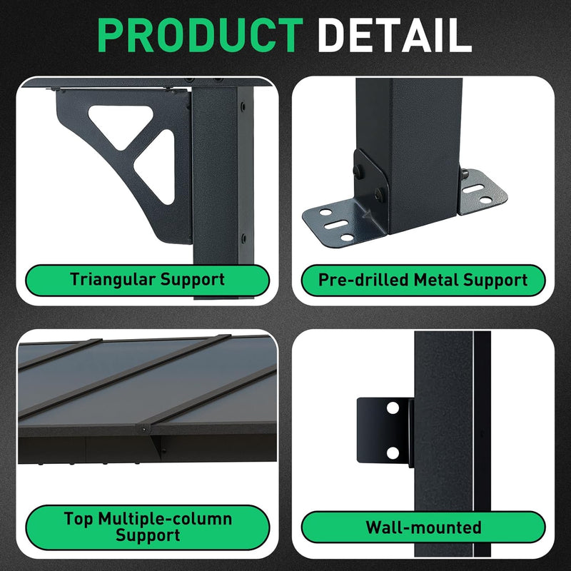 10' x 12' Gazebo for Patio, Gazebo Pergola with Sloped Roof, Large Wall-Mounted Heavy Duty Awnings, for Backyard, Deck, Patio Y4