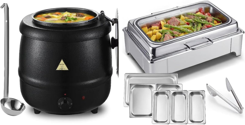 Electric Chafing Dish Buffet Server Set & Commercial Soup Warmers Soup Kettle Suitable for Multifunctional Business Dining Occasions and Family Parties D9