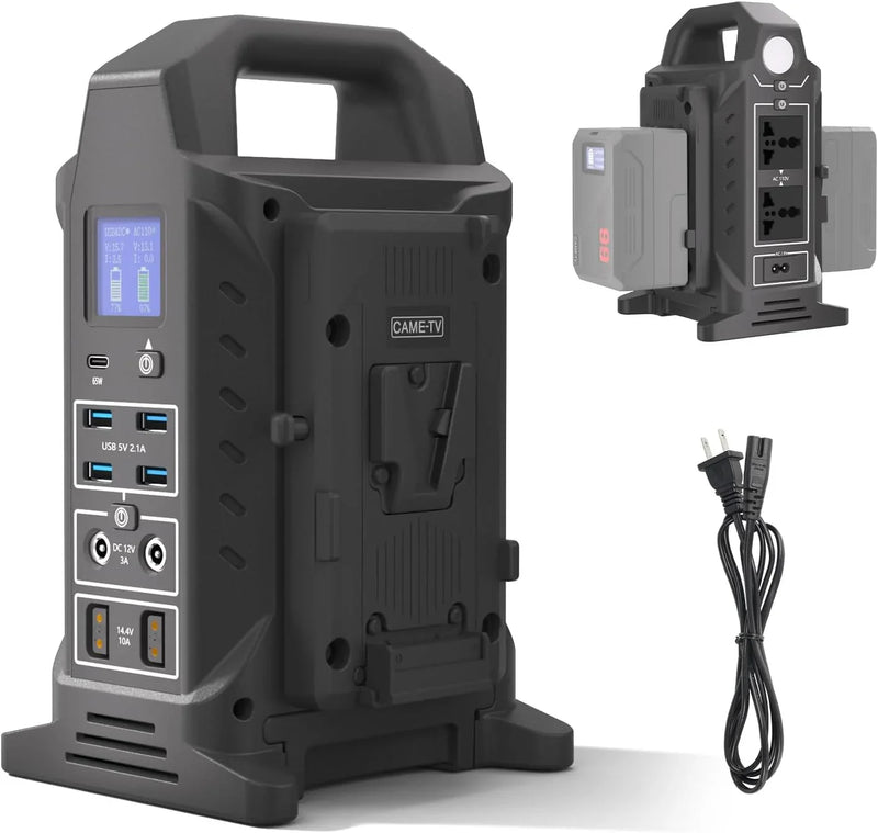 Dual V interface battery charger, power strip 3-in-1 dual-channel charger/multi AC power inverter station, PD 65W/USB-C, compatible with the fully V-lock battery charging of Smallrig Neewer Came TV. K1