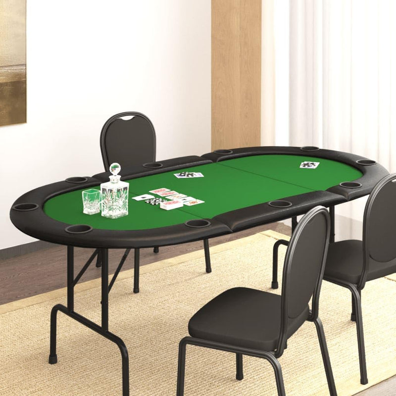 Poker and game table - 10-person foldable poker table - Green - 206x106x75 cm, 32 kg - Green J2
