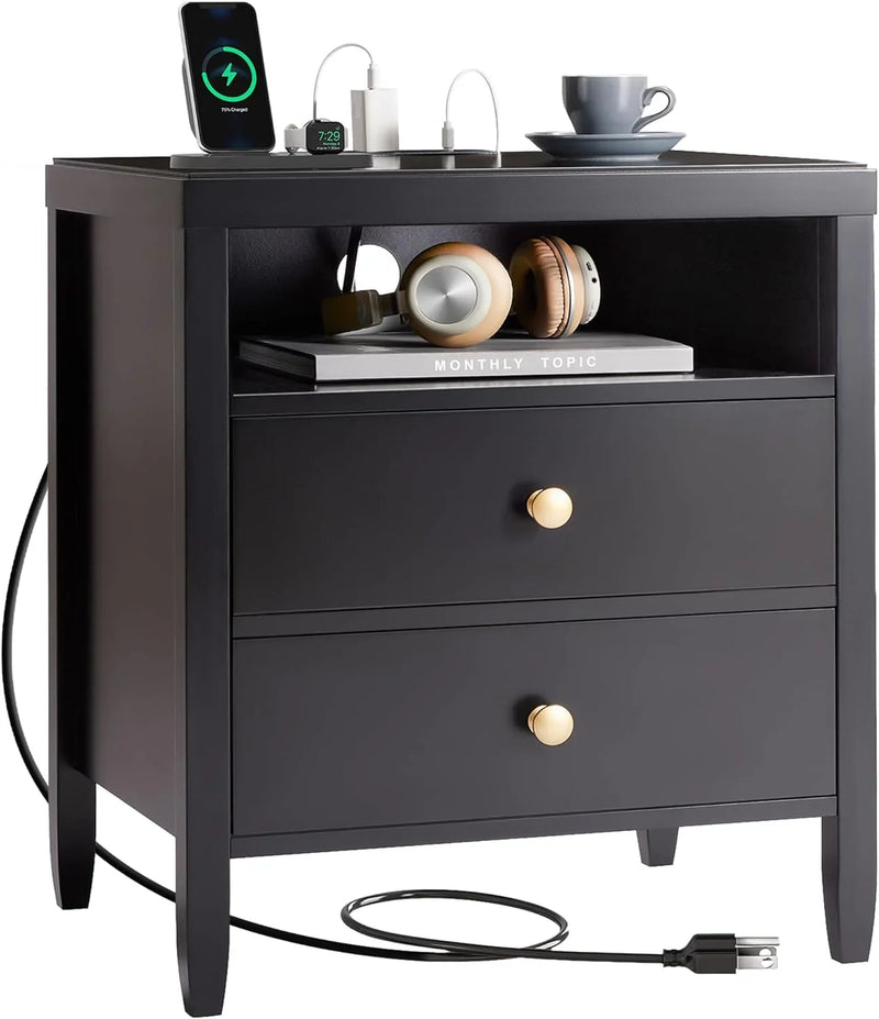 Modern bedside table with black metal finish - 2-piece set U9