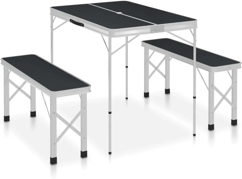 Folding Camping Table with 2 Benches Aluminium Grey,Item colourGrey and Silver W2