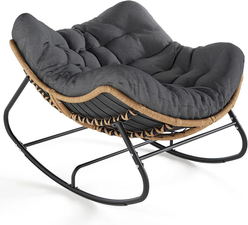Outdoor swaying egg chair, indoor Papasan chair, rattan rocking chair, modern royal-style bedroom, living room, porch, garden, lawn chair - blue version H4