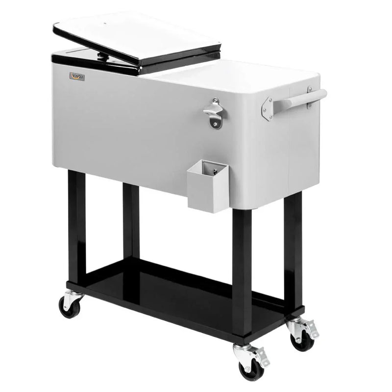 Portable 80 Quart Rolling Ice Chest with Shelf A9