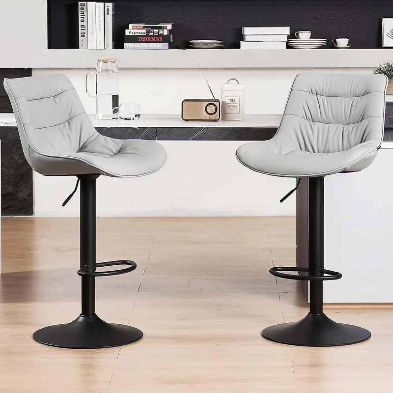 Bar stool set (2-piece) Adjustable rotating style, black color, covered with PU leather and equipped with a backrest, suitable for medium-height stools used in kitchen island or home bar. L8