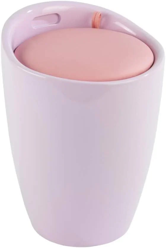 Bathroom stool with laundry basket, storage stool with soft padded seat, white stool for laundry sorting and storage, size 14.2 x 19.9 x 14.2 inches, white, 1-piece set C5