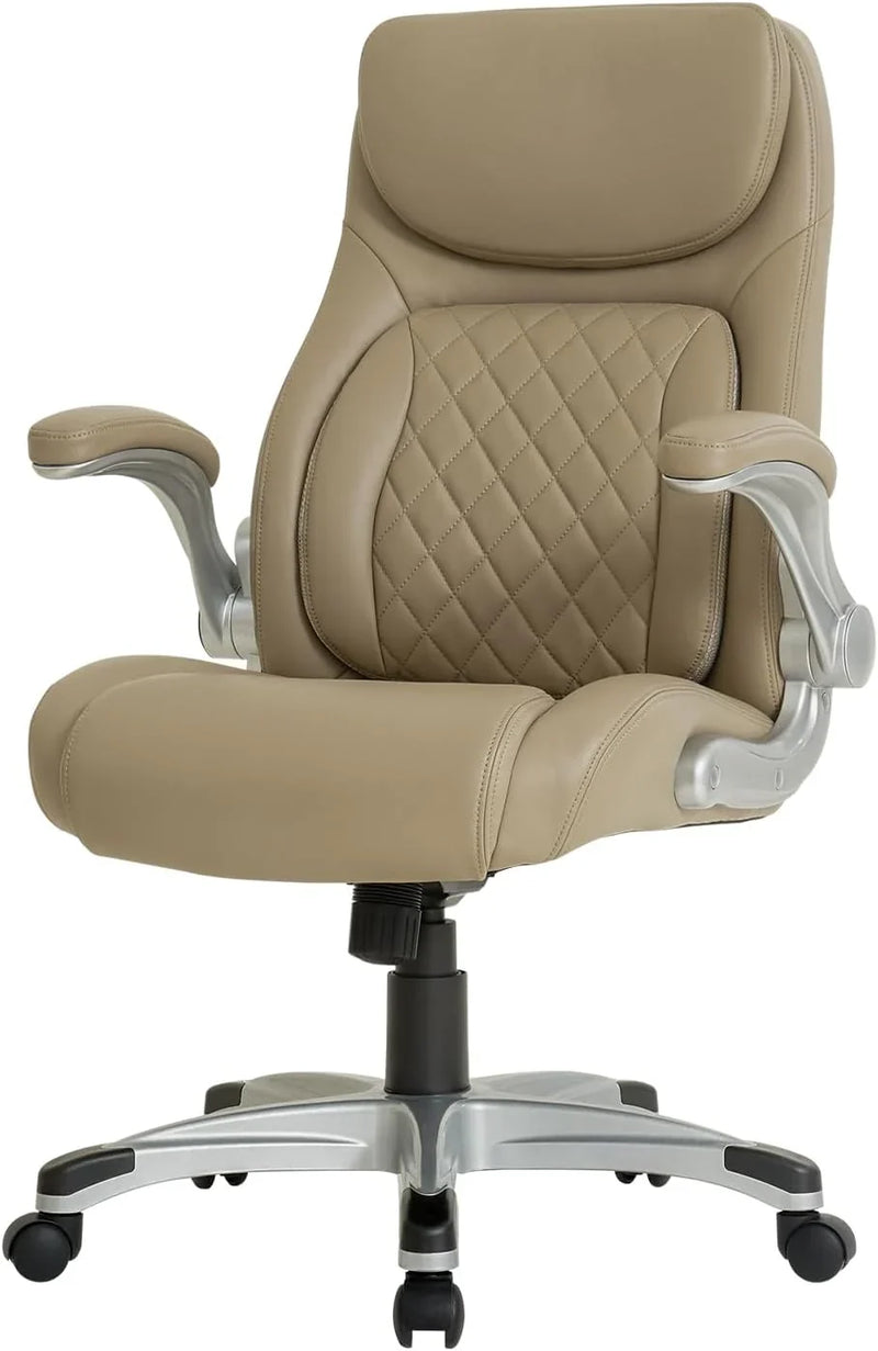 Ergonomic elastic polyurethane leather office chair, high-back modern executive office chair, equipped with 5 adjustable lumbar support cushions, tilting function, and reversible armrests. It is a comfortable home office computer desk chair, in black N4