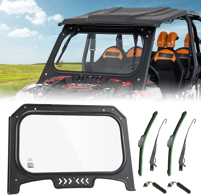 The glass windshield is equipped with 2 manual windshield wipers. It is scratch-resistant and wear-resistant. It is compatible with the 2019 - 2023 models of Arctic Cat RZR XP 1000 / RZR XP super sports vehicles. The front windshield has a ventilatio B9