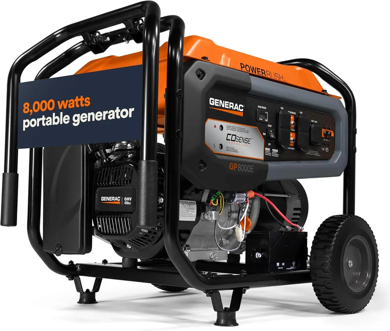 8,000-Watt Gas-Powered Portable Generator - Electric Start with COsense - PowerRush Advanced Technology - Reliable Power for Emergencies, Recreation, Home - 49 State Compliant - Orange/Black G4