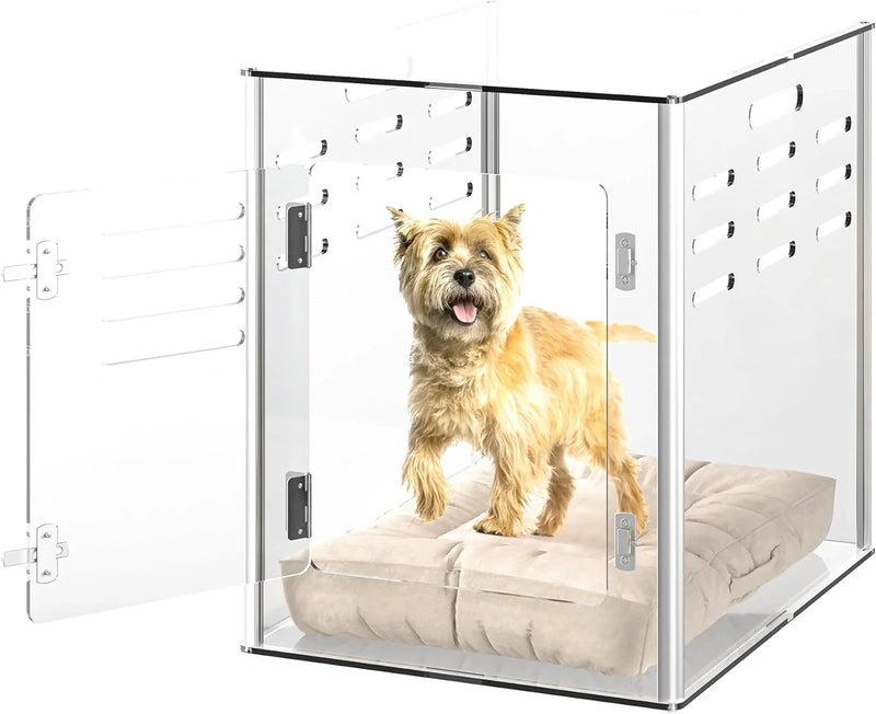 Acrylic dog cage - Clear and transparent dog house - Indoor lockable - High-intensity ventilation dog house - Suitable for small to medium-sized dogs (weighing no more than 45 pounds) - Fashionable transparent dog house cage, 30 inches long, 20 inche G2