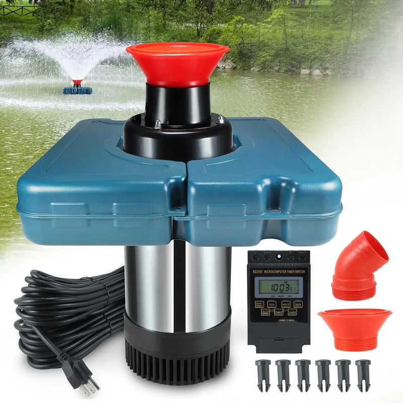 Pool fountain aerator, F2-2 type, 1 horsepower, 750 watts, 110 volts, stainless steel floating fountain, equipped with 100 feet power cord, suitable for fountain waterfalls pumps and hydraulic systems in small and large ponds and lakes. I4
