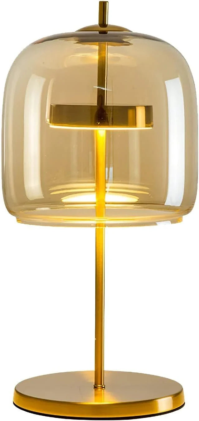The amber desk lamp, the golden bedside lamp, the round bedside lamp for bedrooms and living rooms with a forged iron base, the glass lampshade and the LED bulb are all fully equipped. D7