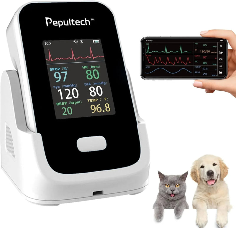 6 Parameters Veterinary Vital Signs Monitor,Bluetooth Veterinary Pulse Oximeter for Dogs, Rechargeable Blood Pressure Monitor for Pets,Oxygen Spo2 Monitoring Tools for Family Clinic Use I1