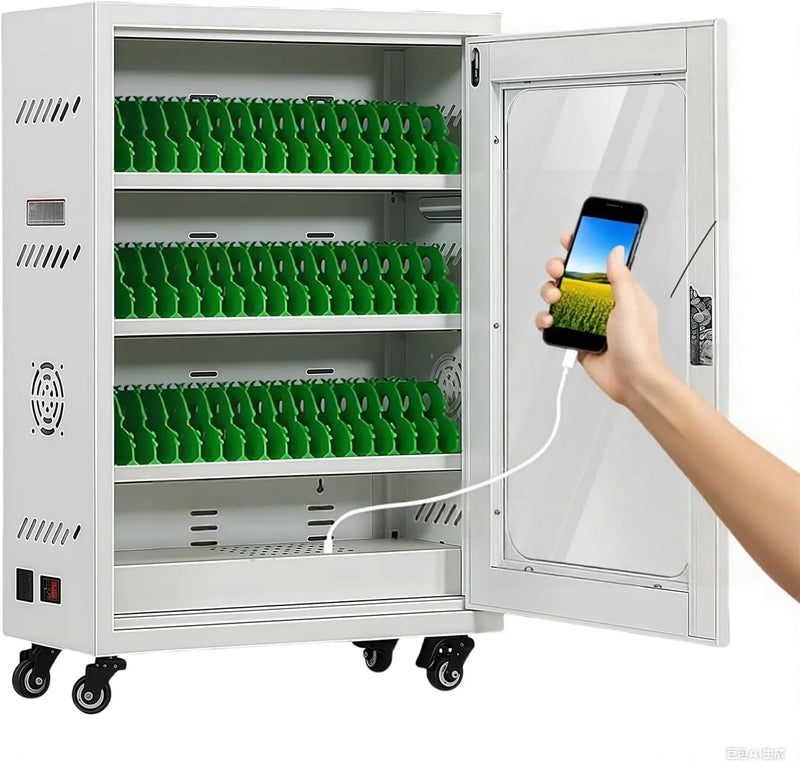 Mobile Charging Cabinet for Cell Phone, 50 Device Charging Station, USB Charging Cart Locker, with Wheels & Combination Lock, Secure Phone Storage Cabinet (50Slots) X0