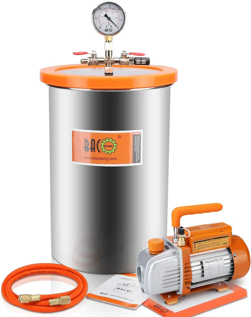 BACOENG 3 Gallon Vacuum Chamber Kit with 3.6 CFM 1 Stage Vacuum Pump HVAC A2