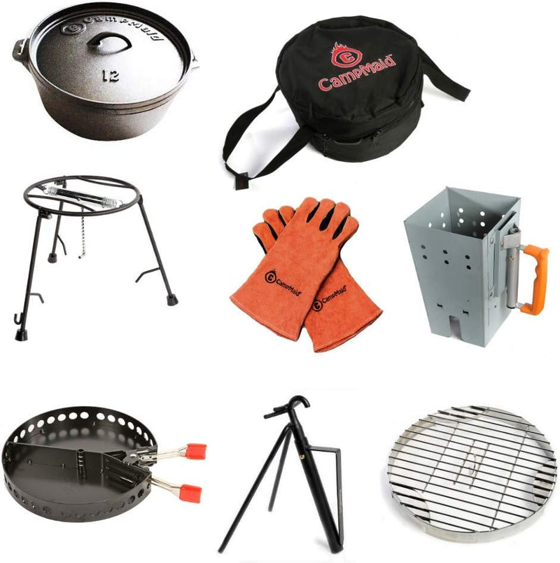 Outdoor Cooking Set - Dutch Oven and Tools Set - Charcoal Holder & Cast Iron Grill Accessories - Camping Grill Set - Outdoor Cooking Essentials - Camp Kitchen Equipment - (8 Piece Set) A5