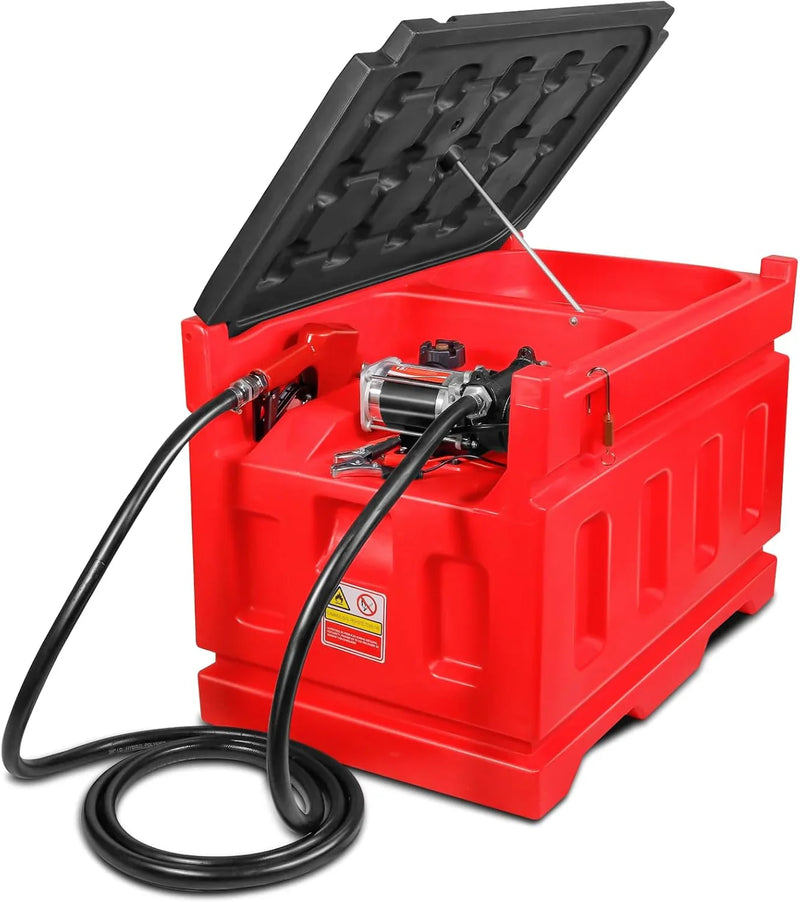Portable 48 Gallon Fuel Tank with Pump for Gasoline & Diesel, 15GPM High Flow Rate 12V DC Self-Priming Fuel Transfer Pump, 13.1ft Hose, Auto Fueling Nozzle, for Easy Fuel Transportation E7